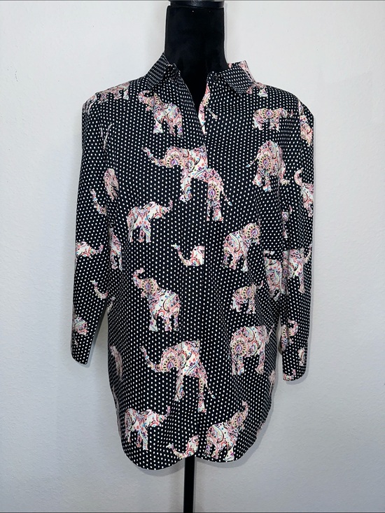 Chico's Tops - Chico's Black Polka Dot Button-Down with Multicolor Paisley Elephants
